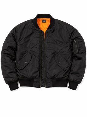 Vintage MA-1 Style Flight Jacket Black Orange Lining XL Military Bomber